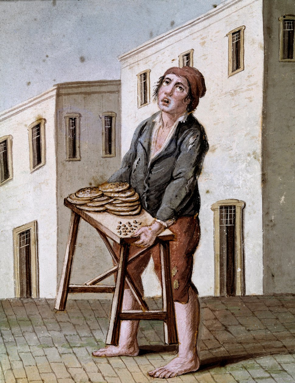 Staré neapolské metiery: prodavač pizzy - akvarel z 19. století - Neapolské Museo Nazionale di San Martino od Italian School