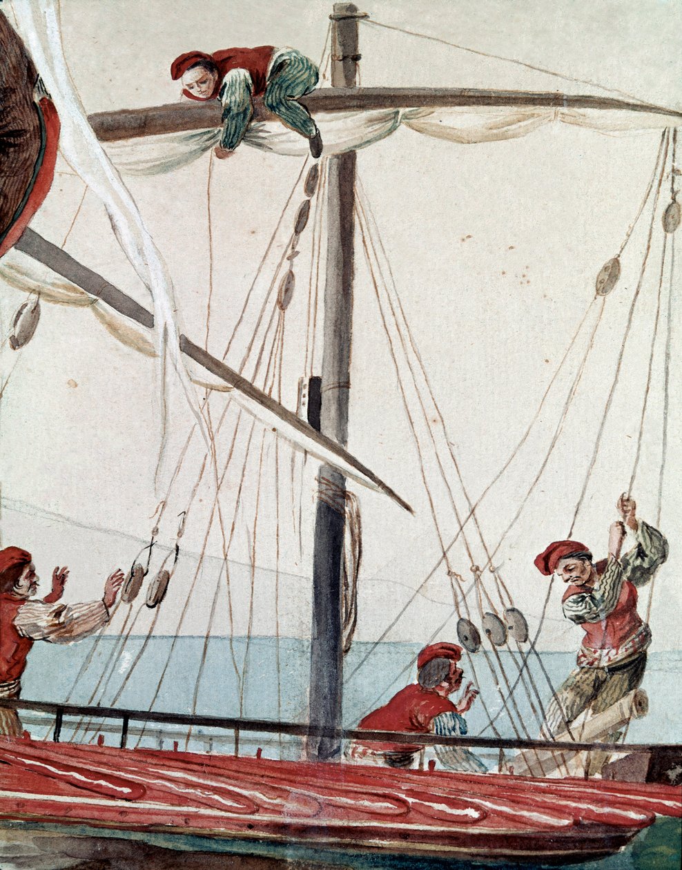 Staré neapolské obchody: rybářská loď - akvarel z 19. století - Neapol Museo Nazionale di San Martino od Italian School