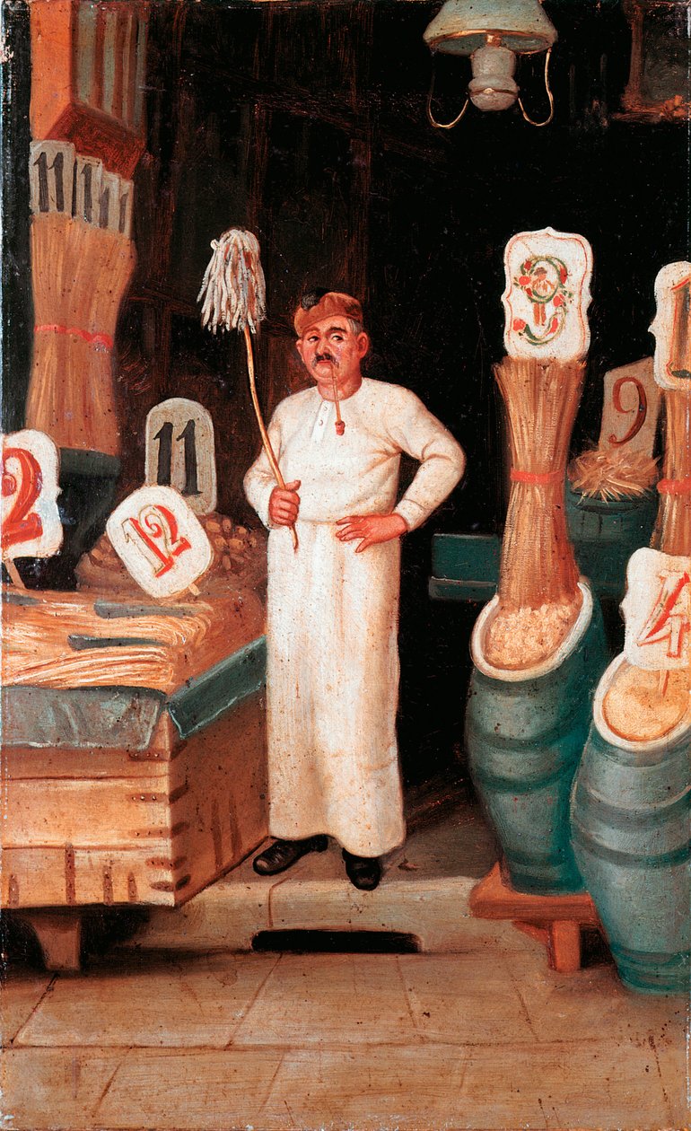 Old metier: obchod prodavače těstovin. Anonymní detrempe. 19. století 19. století Národní muzeum těstovin, Agnesi Foundation, Řím od Italian School