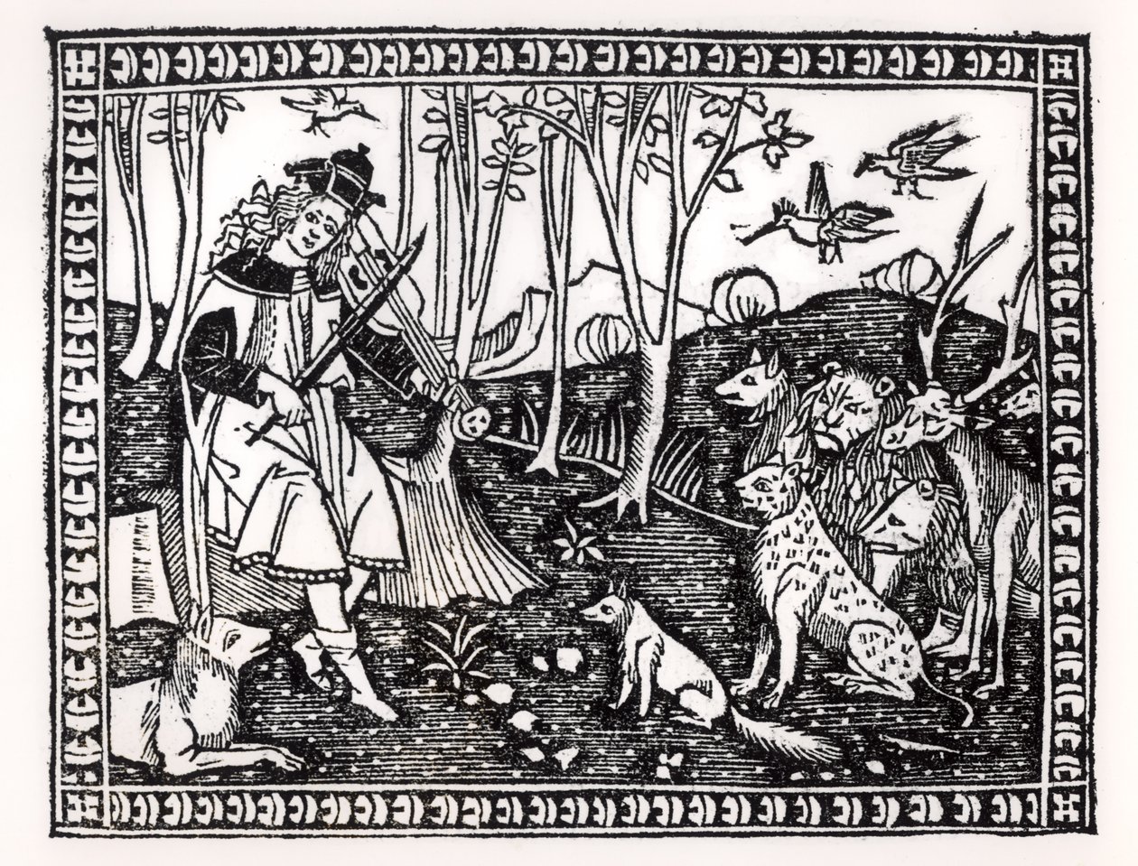 Orpheus Playing to the Animals, 1500 (dřevořez) (černobílá fotografie) od Italian School