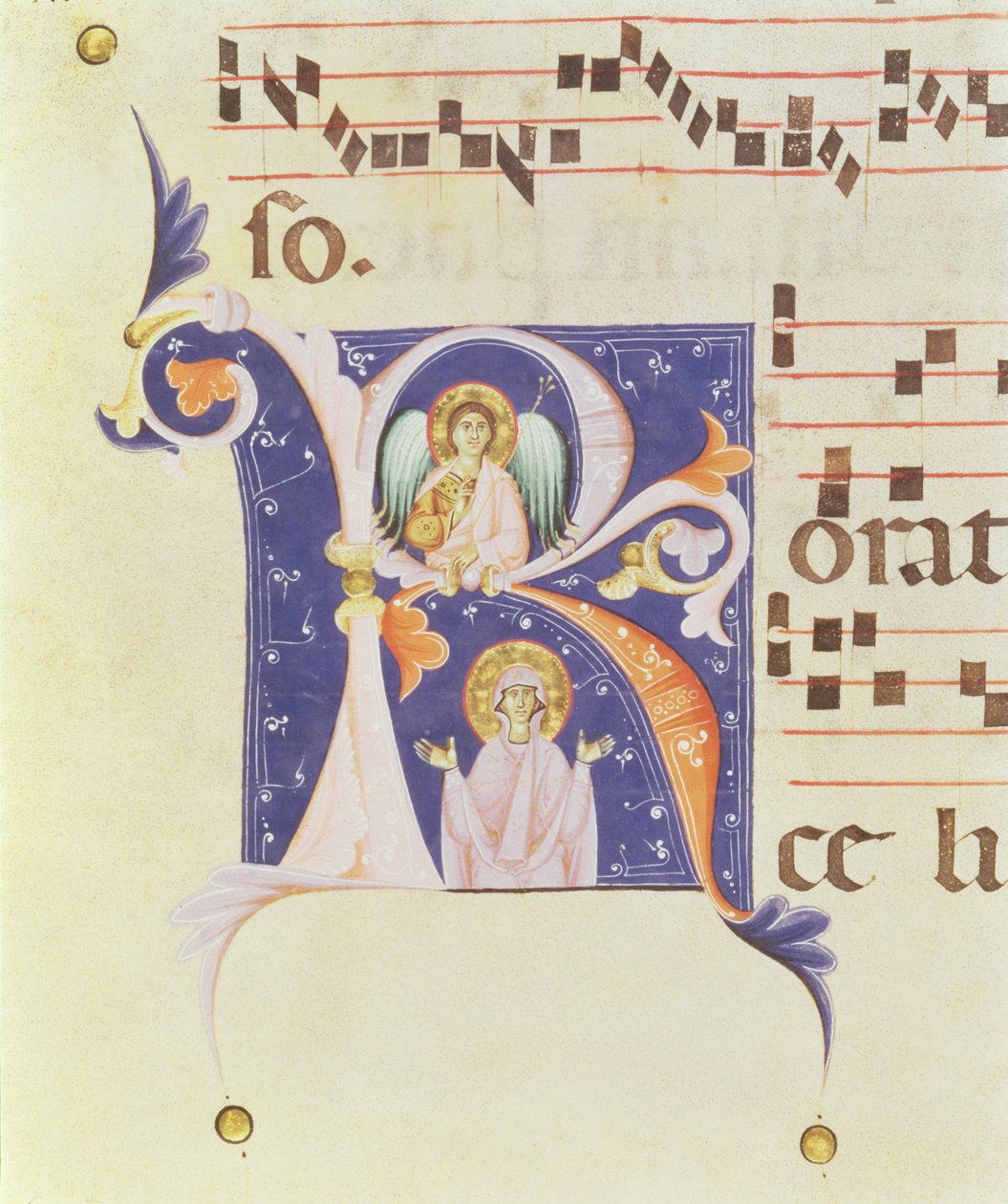 P 23 V Historická iniciála „R“ zobrazující anděla a světici (vellum) od Italian School