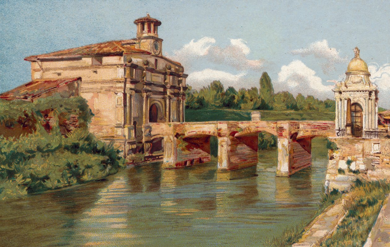 Padova / Padova: Porta Venezia a most přes Bacchiglione (chromolit) od Italian School