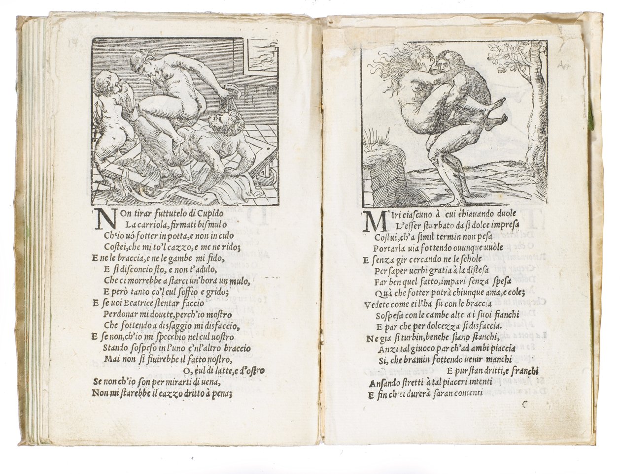 Stránka z "Sonetti Lussuriosi" od Pietra Aretina, ilustrovaná Giuliem Romanem a vyrytá Marcantoniem Raimondim, publikováno v Benátkách, kolem roku 1527 od Italian School