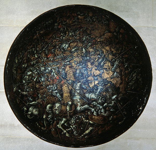 Pageant Shield s výjevy z římské historie (malované dřevo) od Italian School