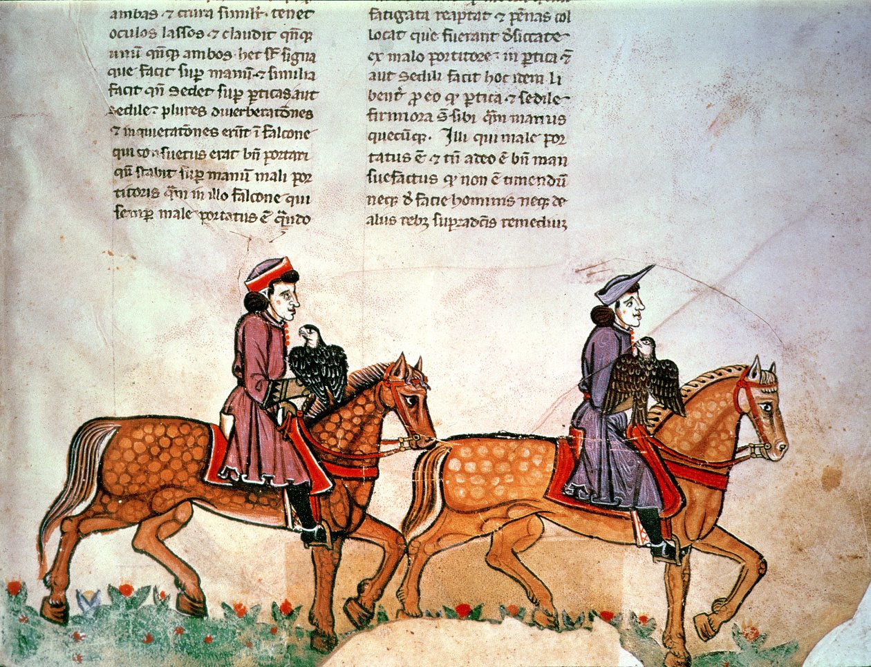 Pal Lat 1071 Frederick II: Dva jezdci se sokoly, z De Arte Hunting with the Birds od Italian School
