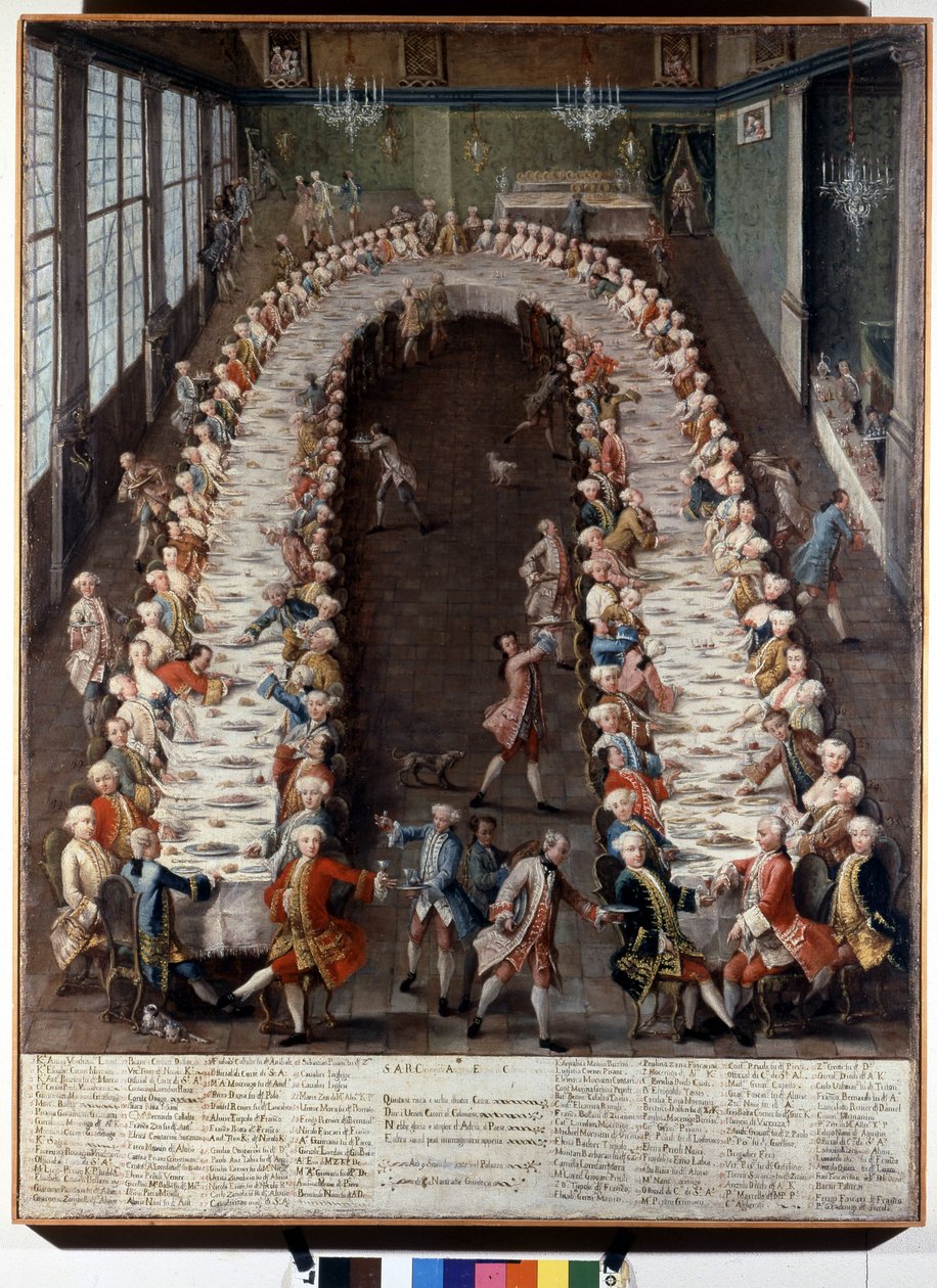 Představení banketu pořádaného rodinou Nani. Malířství 18. století. od Italian School