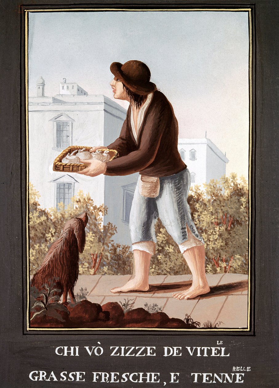 Petites Metiers Neapolitans: prodavač kravských vemen - (Starý obchod: prodejce kravských vemen) Akvarel 19. století - Neapol Museo Nazionale di San Martino od Italian School