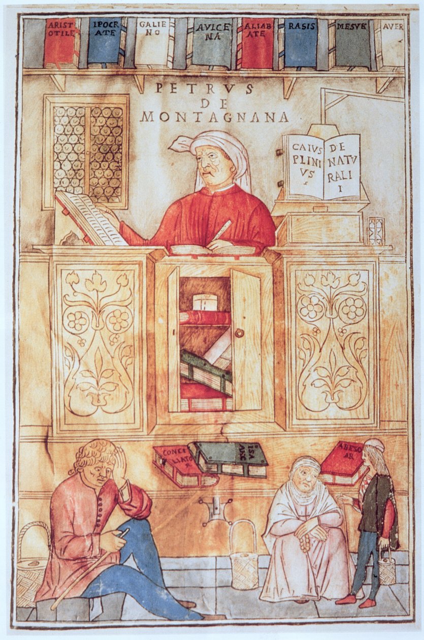 Petrus de Montagnana, ilustrace z „Fasciculus Medicinae“ od Jeana de Ketham, vydané v Benátkách 1495 (barevný dřevoryt) od Italian School