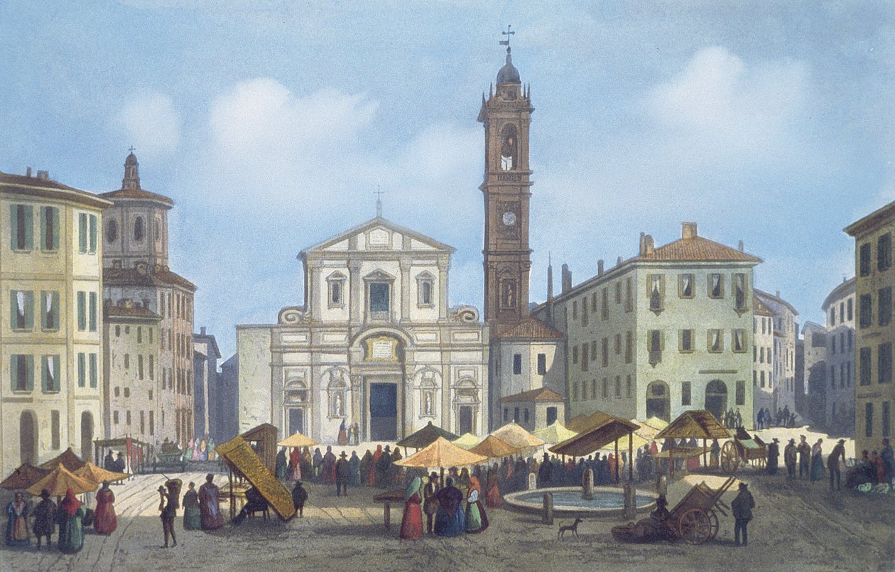 Piazza Santo Stefano z Pohledů na Milán a okolí od Italian School