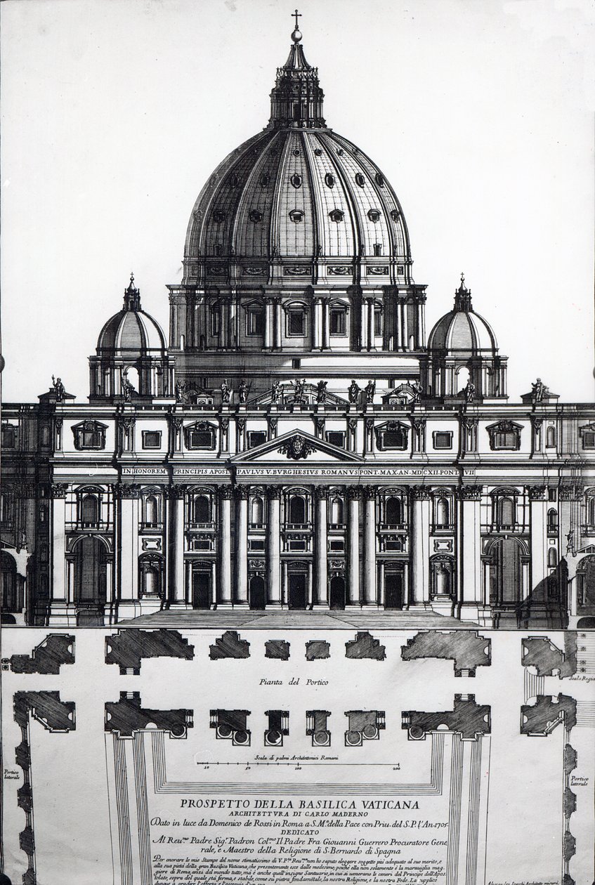Plán St. Peters, Řím, rytý Alessandro Specchi od Italian School