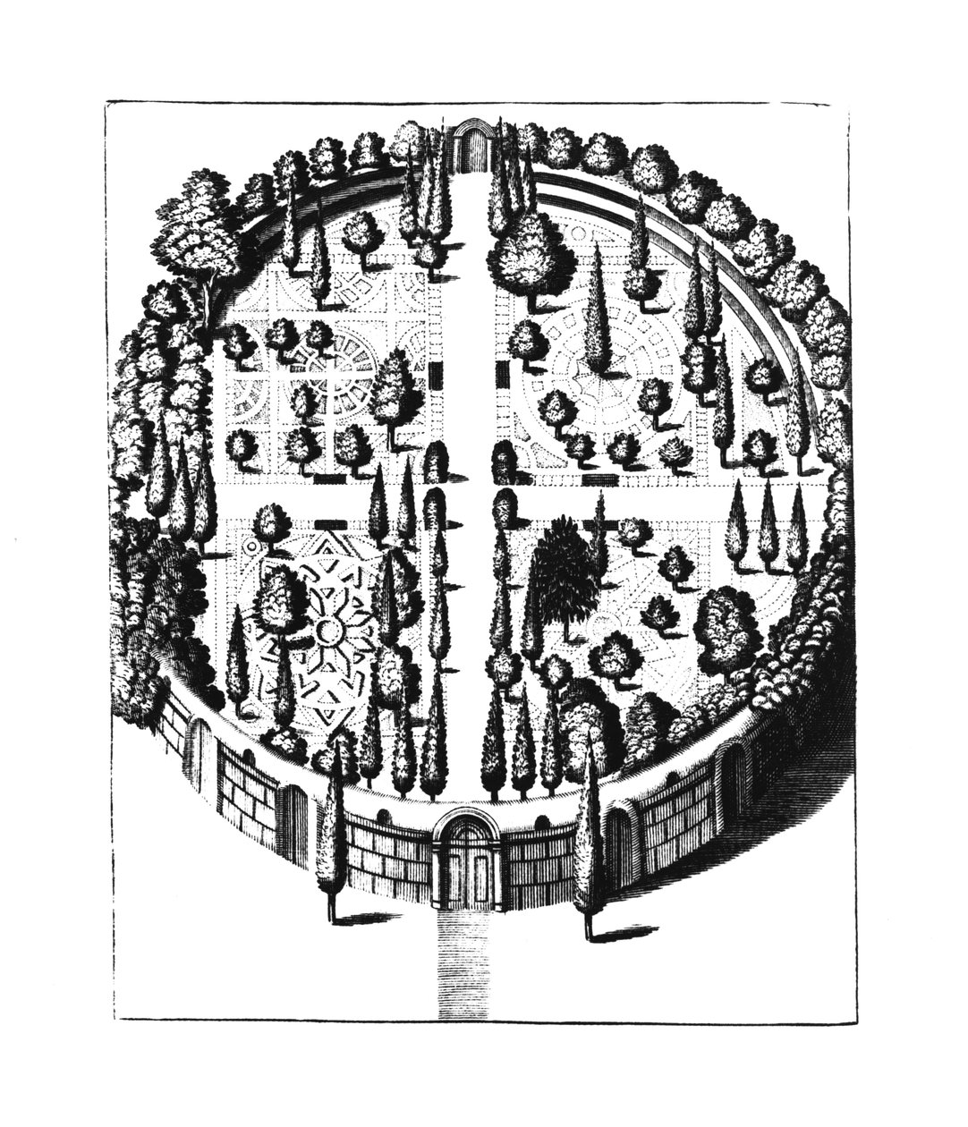 Plán botanické zahrady na univerzitě v Padově, z Gymnasium Patavinum, Filippo Tomasini, publikoval 1654 od Italian School