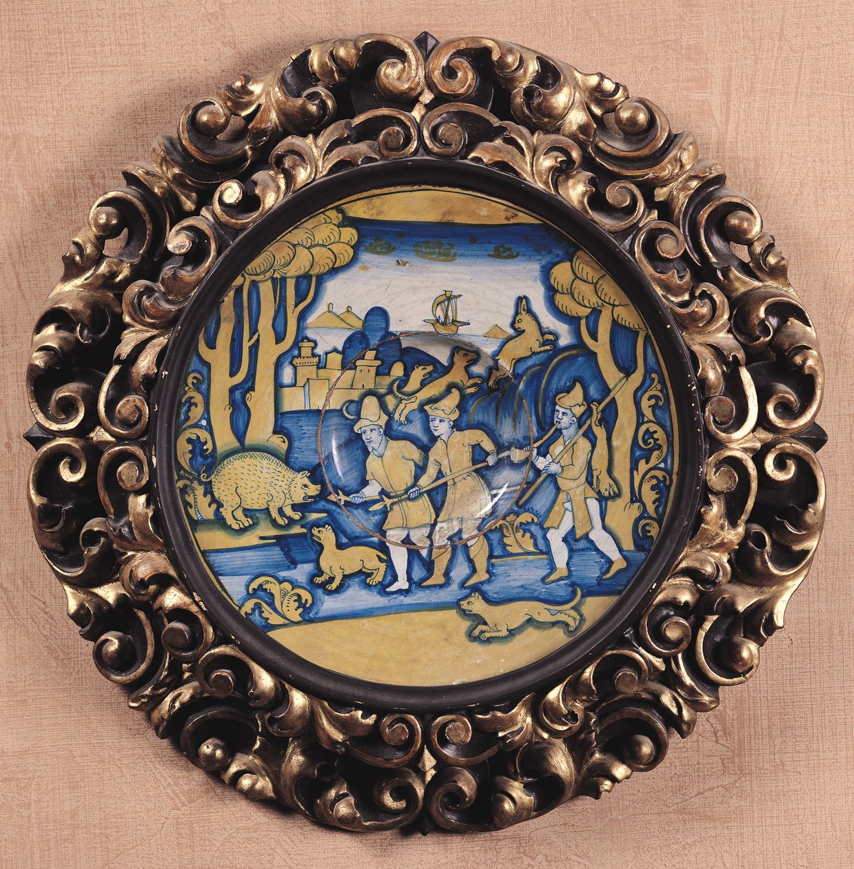 Talíř zdobený loveckou scénou, dílna Deruta, cca 1540-45 (majolika) od Italian School