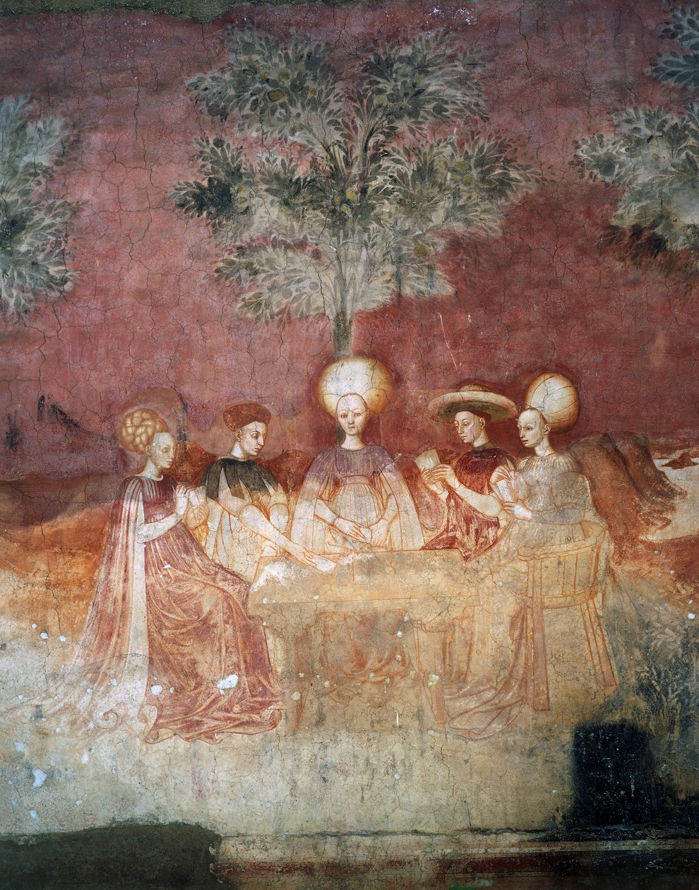 Hra s tarotovými kartami, scéna z cyklu Hry, cca 1445-1450, freska, Palazzo Borromeo, Milán, Lombardie, Itálie od Italian School