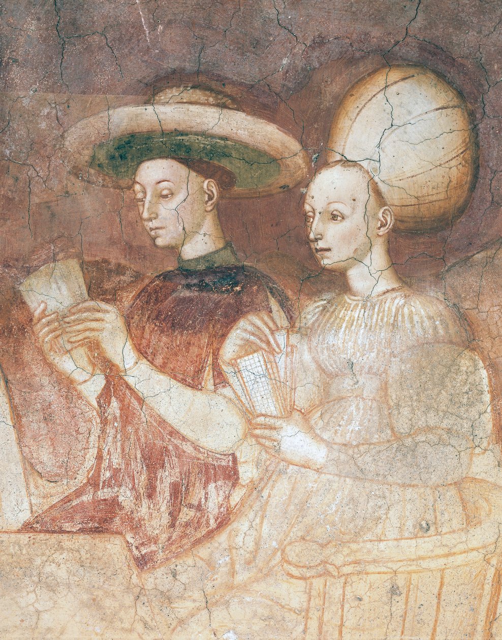 Hra s tarotovými kartami, scéna z cyklu Hry, cca 1445-1450, freska, Palazzo Borromeo, Milán, Lombardie, Detail, Itálie od Italian School