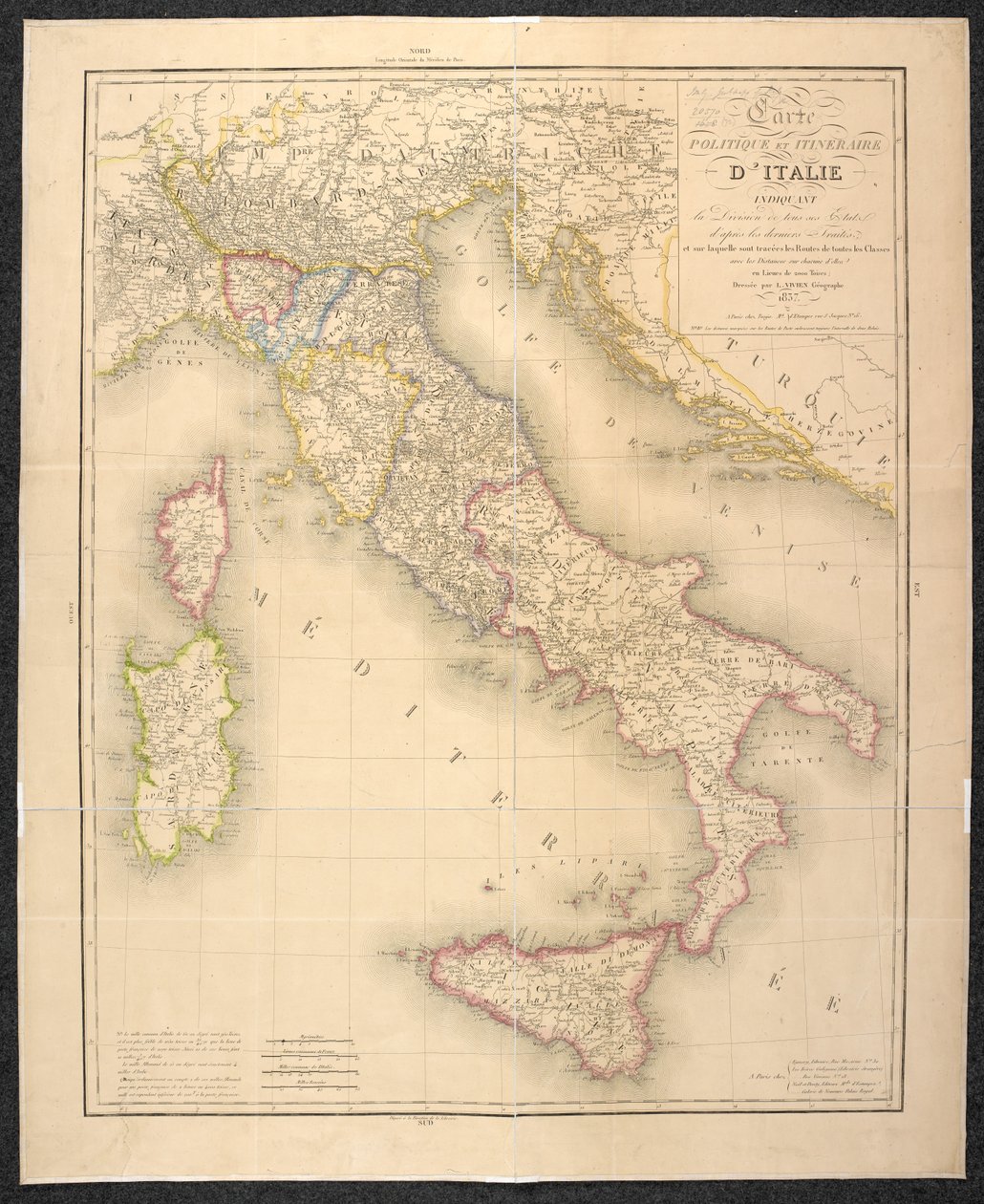 Politická mapa označující rozdělení států Itálie od Italian School
