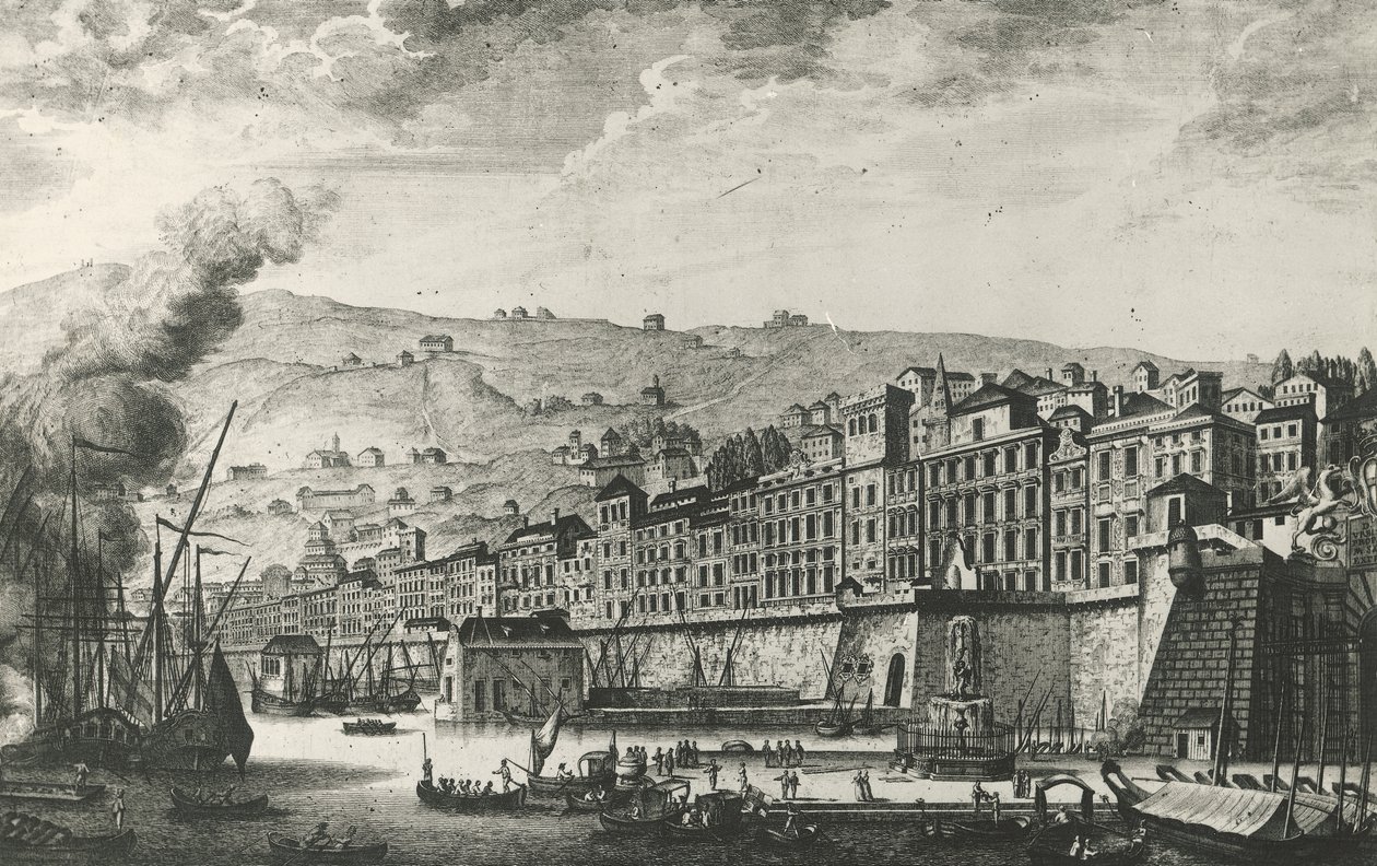 Ponte Reale v Janově, rytina, Itálie od Italian School