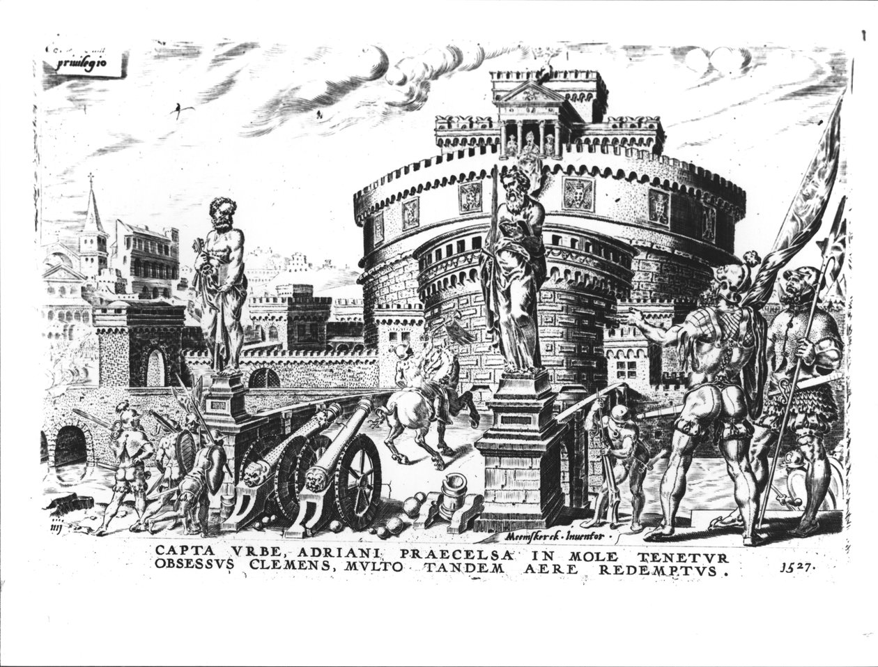 Papež Klement VII (1478-1534) je držen v obležení Karlem V. (1500-58) vysoko v Hadriánově věži, 1527 od Italian School