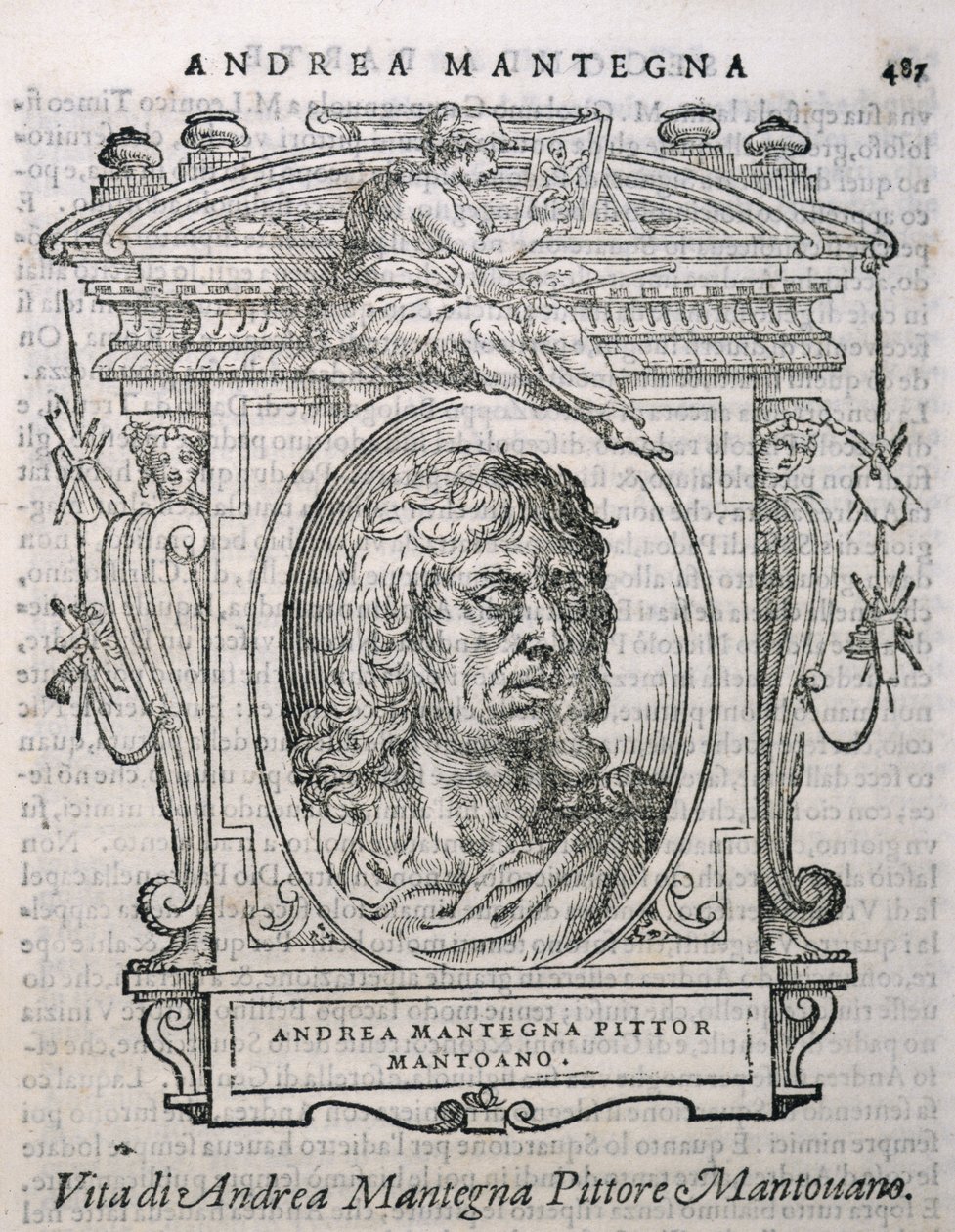 Portrét Andrey Mantegny (asi 1430-1506) z Vasaris Lives of the Artists, poprvé publikován v roce 1550 od Italian School