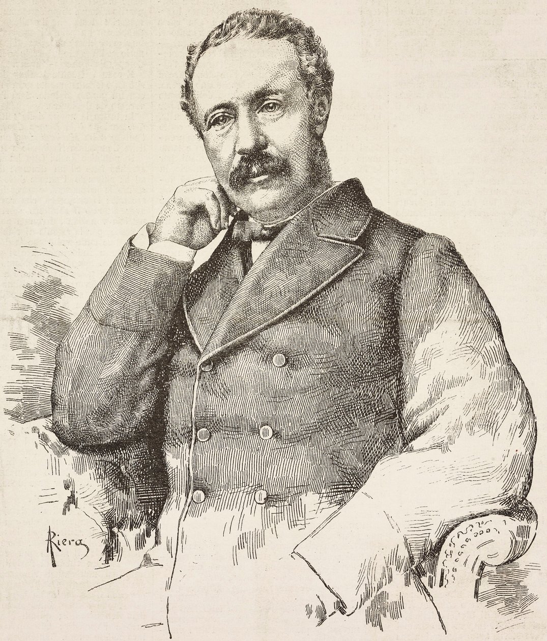 Portrét Charlese George Gordona, známého jako Gordon Pasha (1833-1885), britského generála, rytina z kresby A Riera, z L