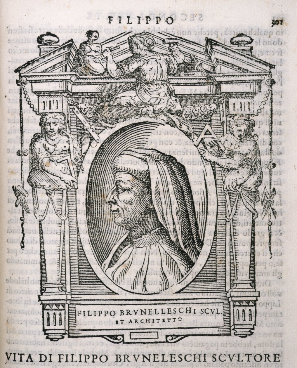 Portrét Filippa Brunelleschiho (1377-1446) z Vasaris Lives of the Artists, poprvé publikován v roce 1550 od Italian School
