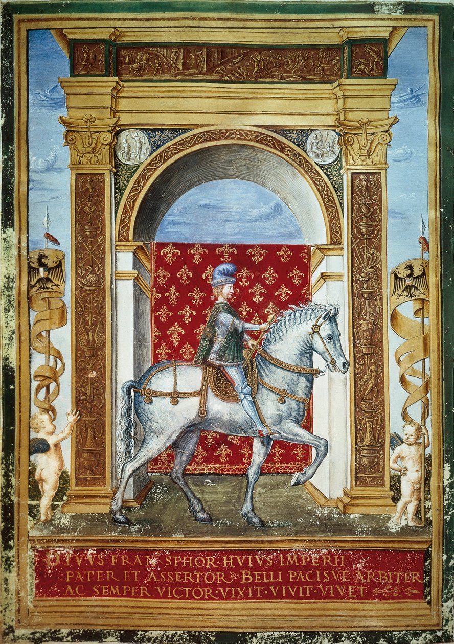 Portrét Francesca Sforzy na koni od Italian School