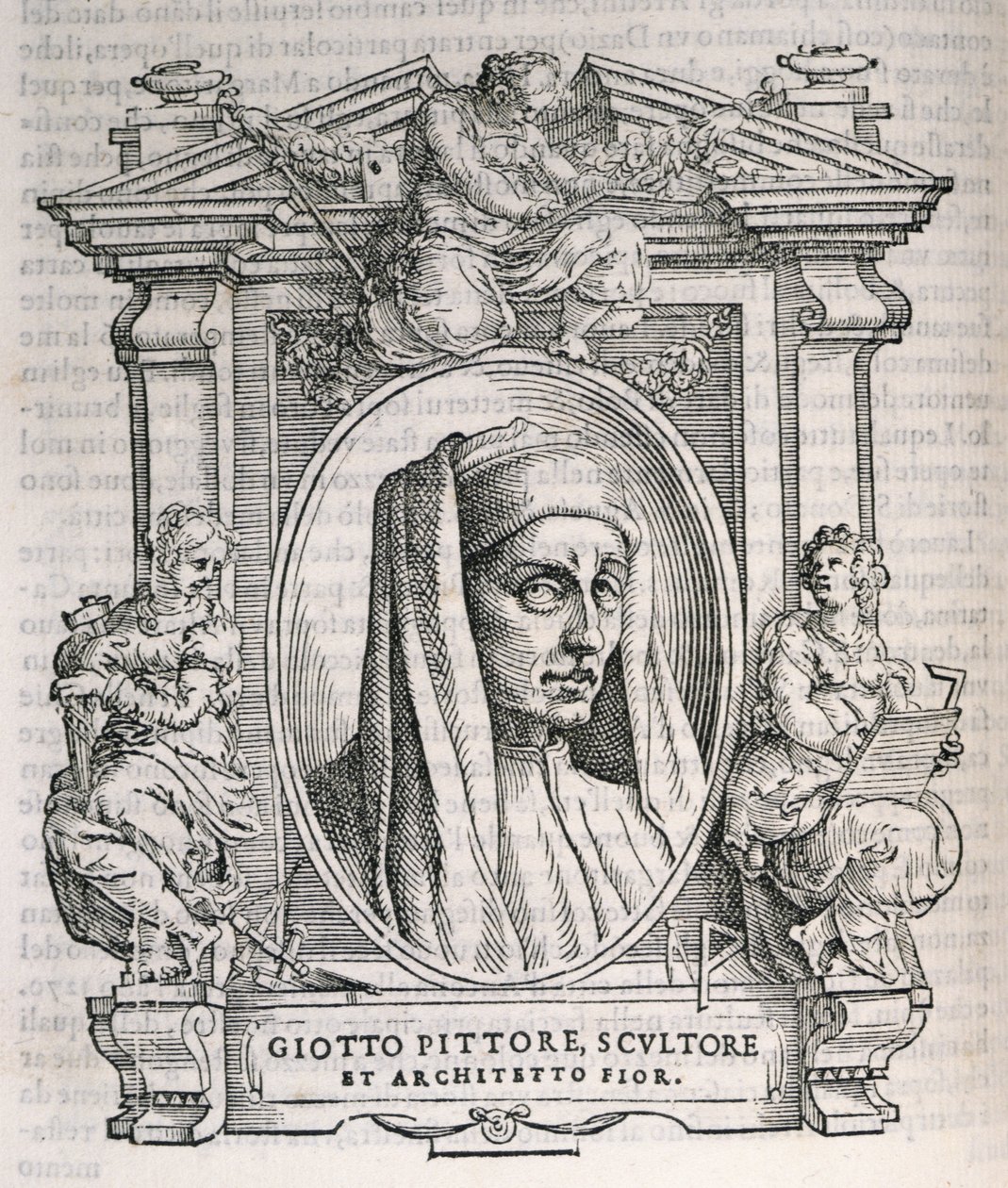 Portrét Giotta di Bondone (asi 1267-1337) z Vasarisových Životů umělců, poprvé vydáno 1550 od Italian School