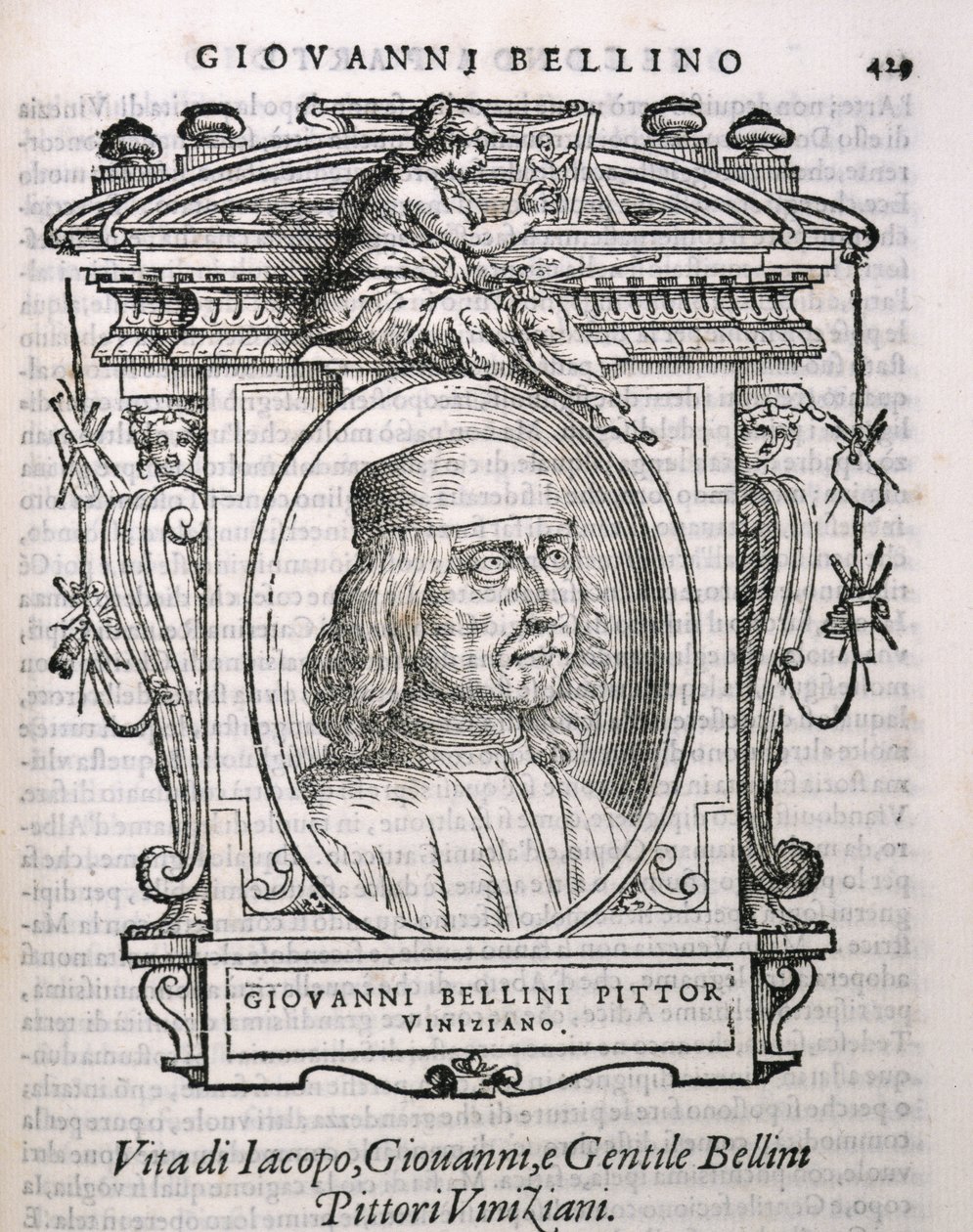 Portrét Giovanniho Belliniho (asi 1431-1516) z Vasaris Lives of the Artists, poprvé publikován v roce 1550 od Italian School