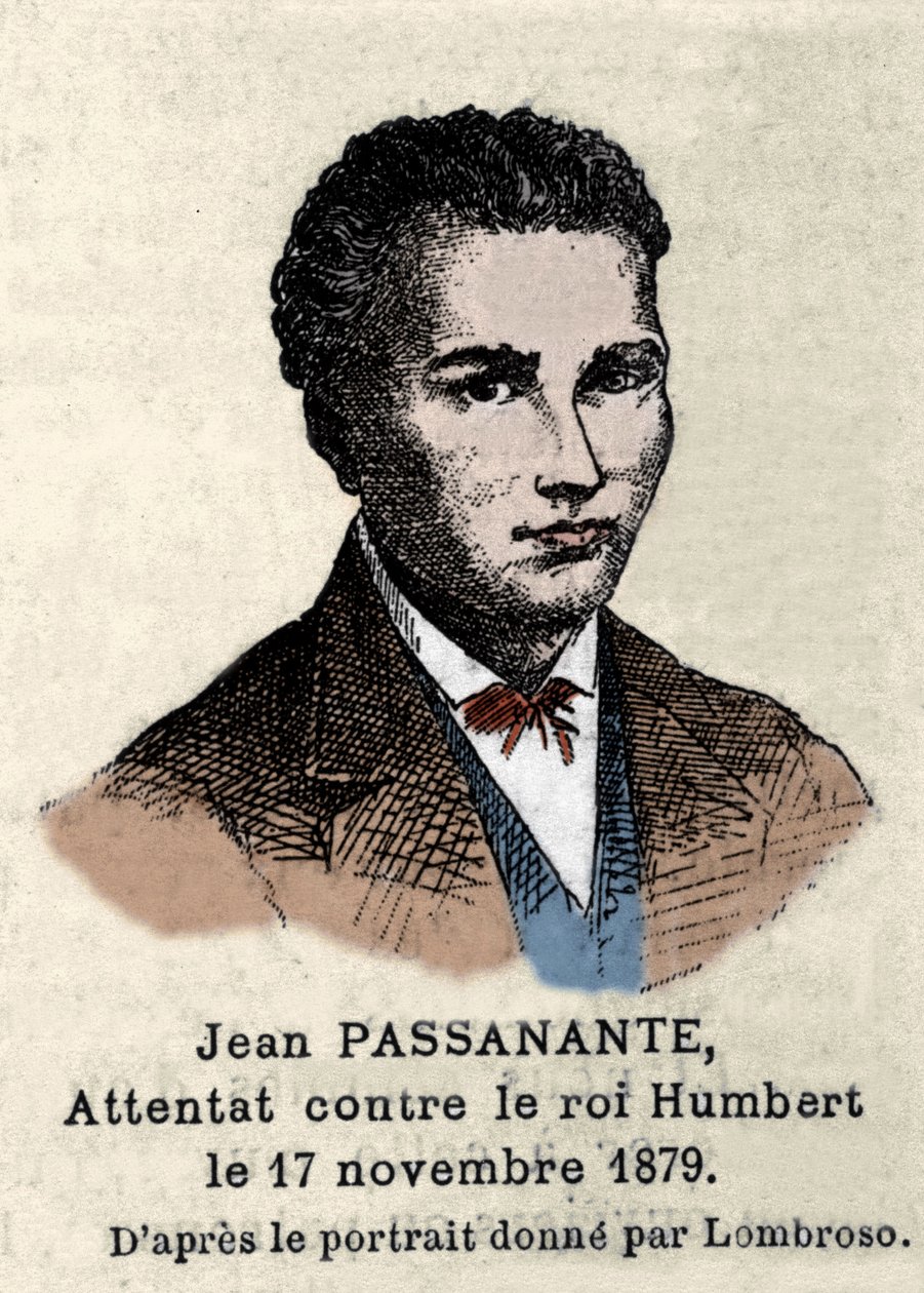 Portrét Giovanniho Passannanteho (1849-1910), který provedl útok na italského krále Umberta I. (Humberta I.) v Neapoli v roce 1878 podle portrétu, který nakreslil Cesare Lombroso (1835-1909). Tato událost inspirovala básníka Giovanniho Pascoliho (1855-1912 od Italian School