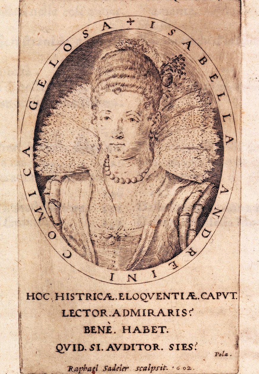 Portrét italské herečky Andreiny Isabelly Canali (1562-1604), titulní strana jejích dopisů od Italian School