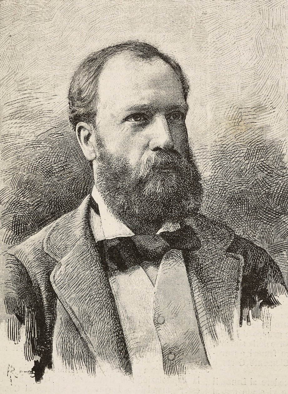 Portrét Karla Hillebranda (1829-1884), německého historika, rytina Riery z fotografie Schemboche, z L