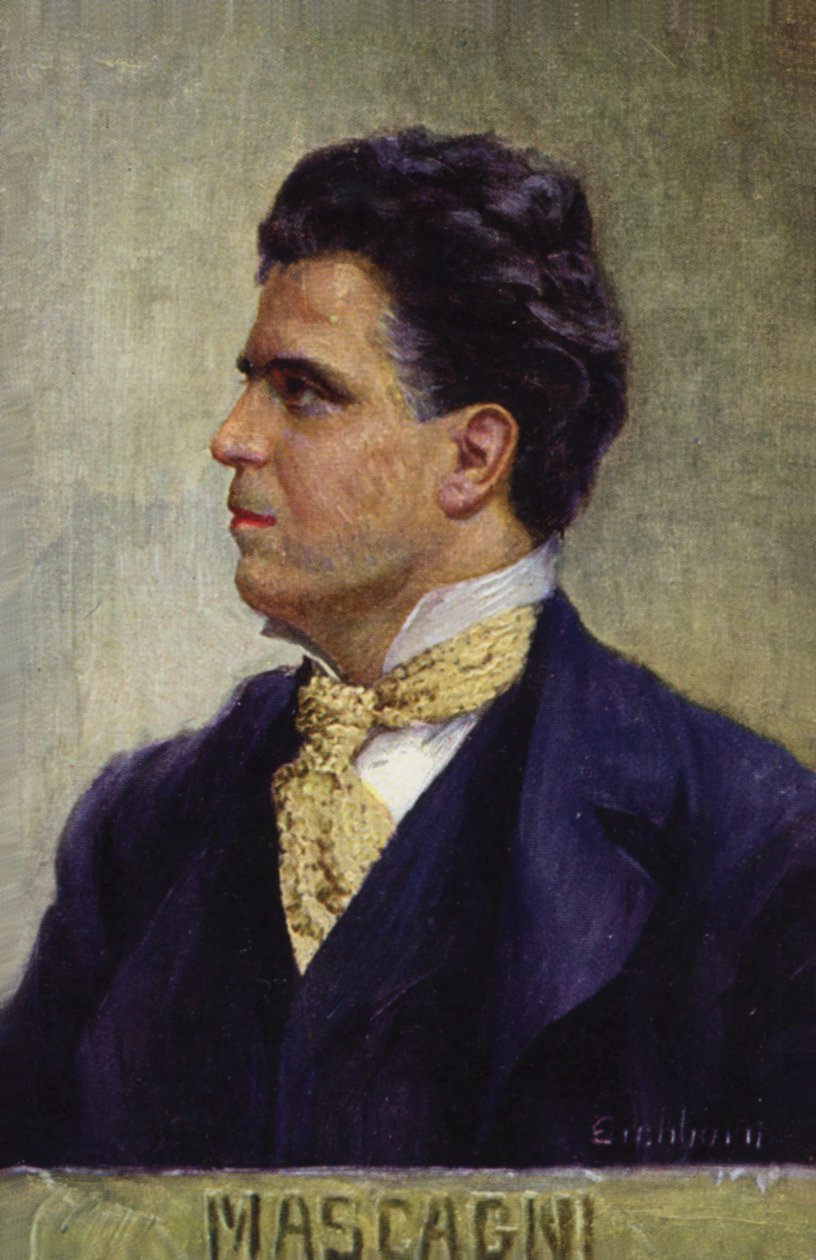 Portrét Pietra Mascagniho (barevná litografie) od Italian School
