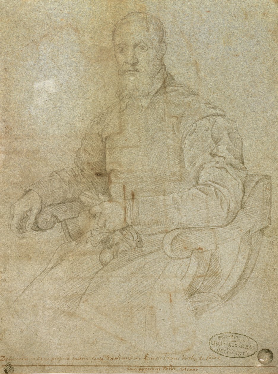 Portrét Tiziana (Tiziano Vecellio) (asi 1485-1576) Římská škola (uhl na papíře) od Italian School