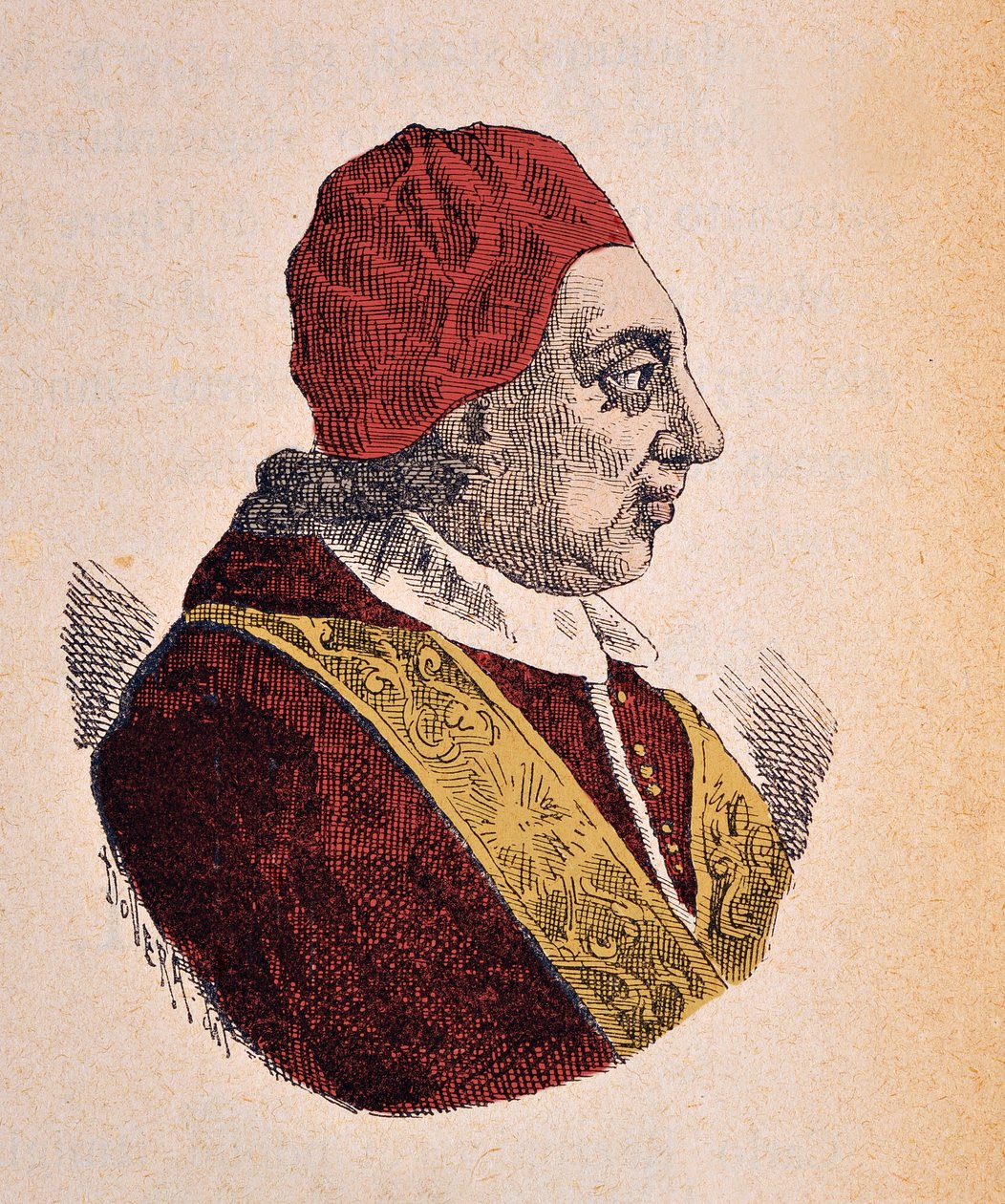 Portrét papeže Benoita XIV (benedetto, Benedict nebo Benedictus) (1740-1758), 1898 (rytina s pozdějším kolorováním) od Italian School
