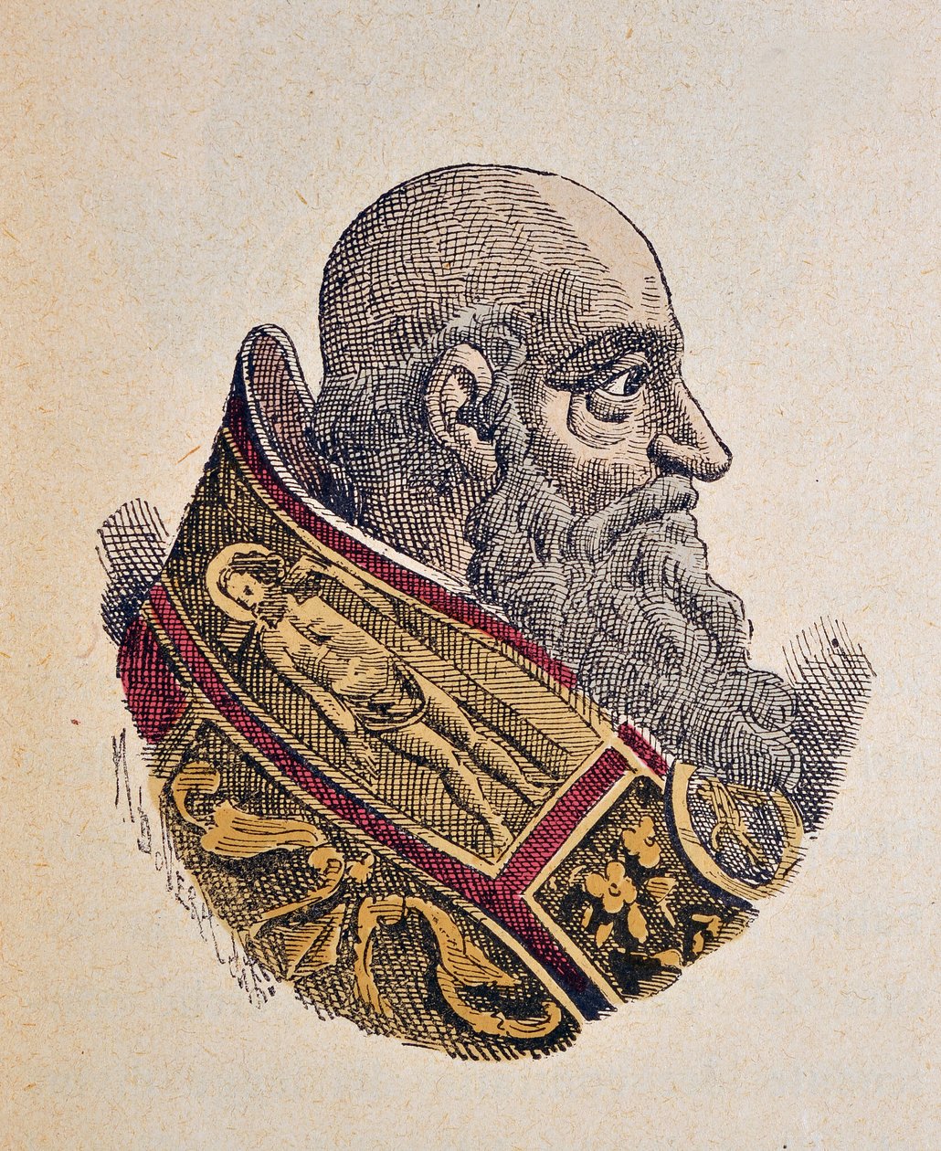 Portrét papeže Pavla III. (Paolo, Paulus nebo Alessandro Farnese) (1534-1549), 1898 (rytina s pozdějším kolorováním) od Italian School