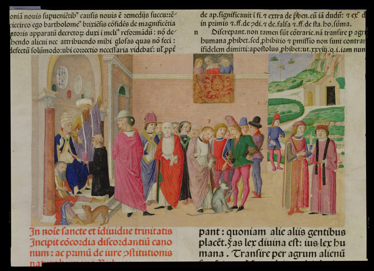 Prezentace díla papeži z „Decretum Gratiani“ (vellum) od Italian School