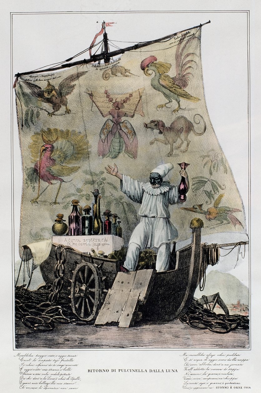 Pulcinella se vrací z Měsíce od Italian School