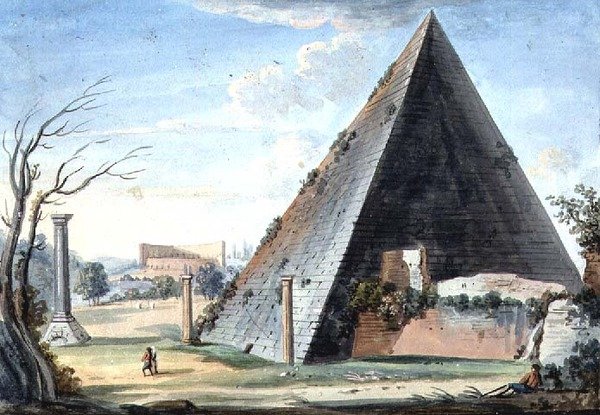 Pyramidová hrobka Caius Cestus (akvarel) od Italian School