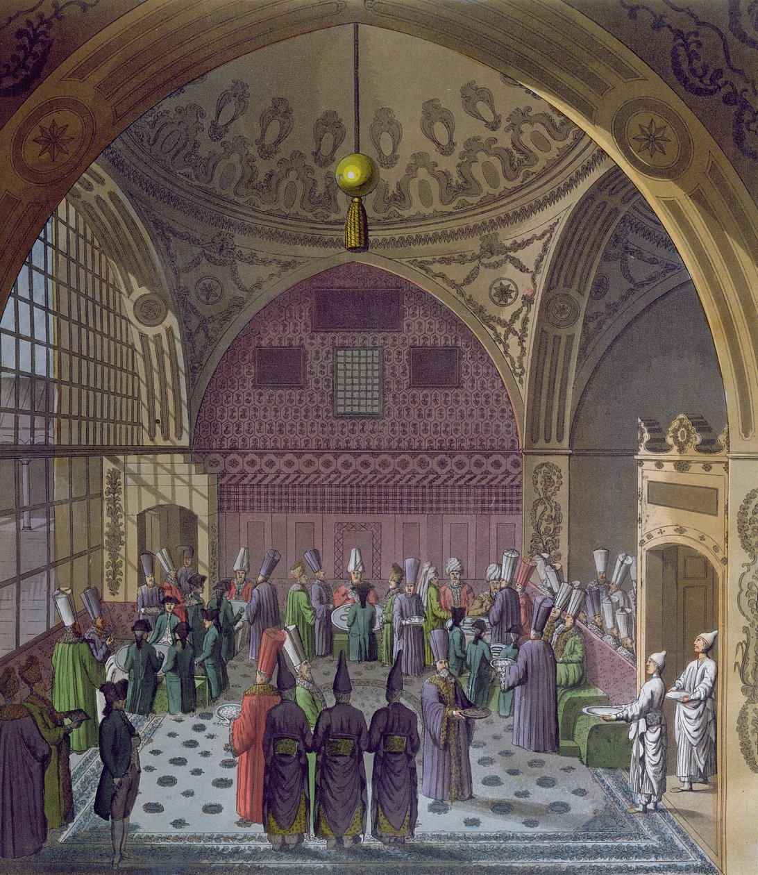 Přijetí západních velvyslanců velkovezírem sultána v Konstantinopoli, kolem roku 1820 (barevná rytina) od Italian School