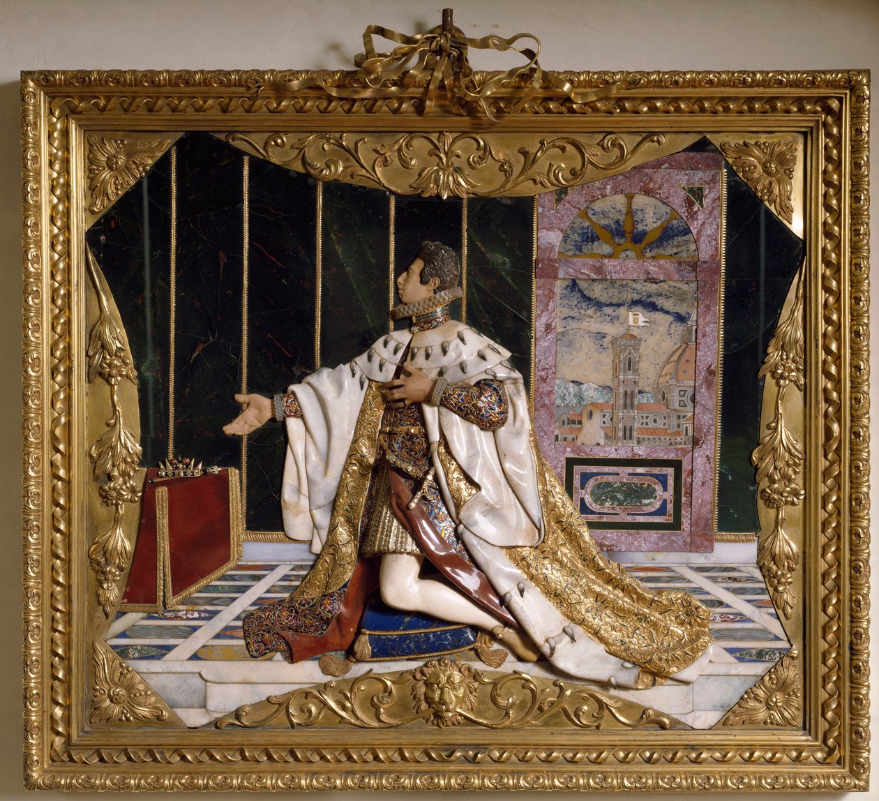 Reprezentace Cosima II de Medici (1590-1621) (Cosimo II de Medici), velkovévody toskánského (Cosimo II. z Medici, velkovévoda Toskánska) Vysoký reliéf z vyřezávaných kamenů, zlato a briliant (vysoký reliéf) 1617-1624 Florencie , Museo degli Argenti, kat. 4 od Italian School