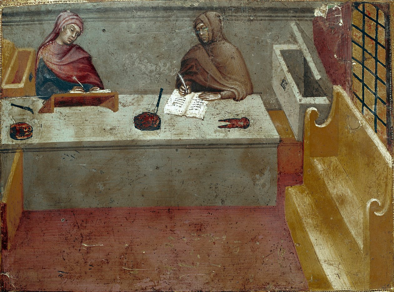 Reprezentace camerlingvisty, asistenta opisovače Anonymní malba na dřevě Biccherny (obálka účetního rejstříku města Siena) 1388. Siena Archivio di Stato, Itálie od Italian School
