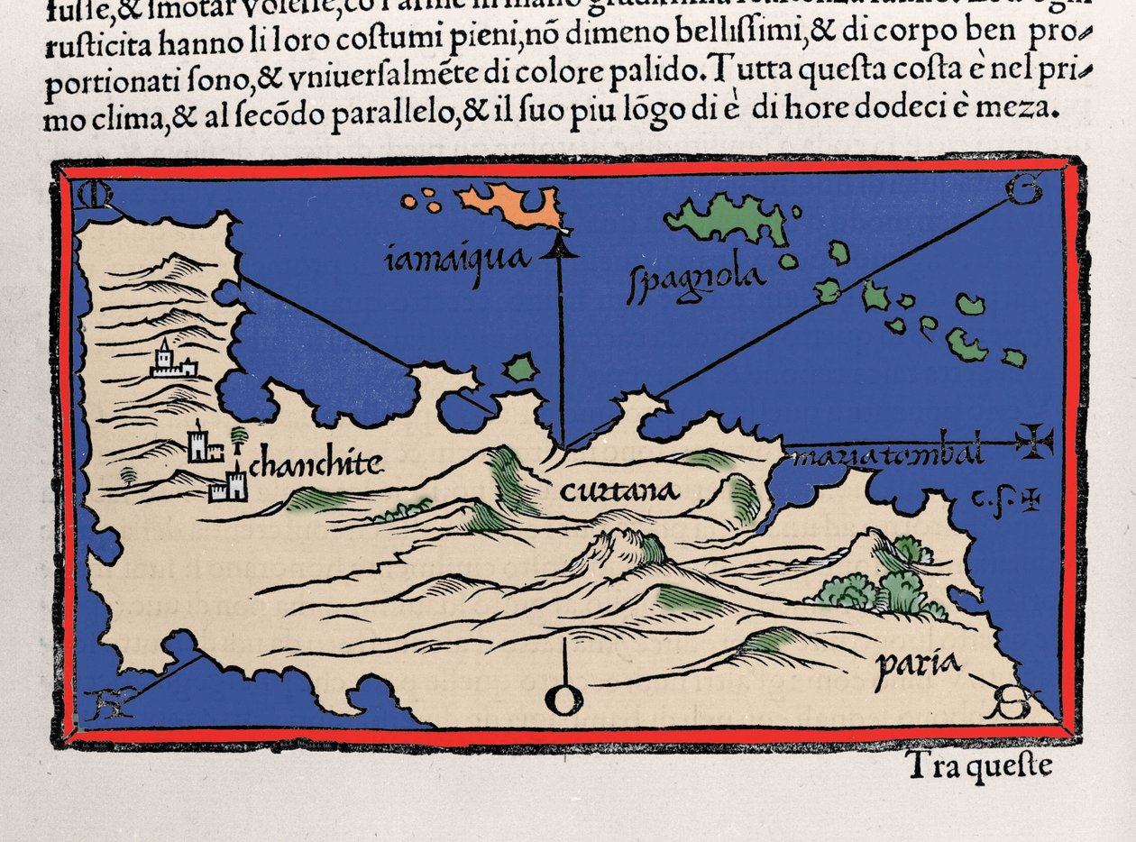 Zastoupení Karibských ostrovů a pobřeží Venezuely. Isolario (mapa ostrovů) od Benedetta Bordonea. Benátky 1547 od Italian School