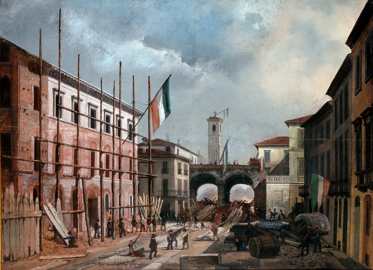 Revoluce 1848, Pět dní Milána: obrana oblouku Porta Nuova 19. března (malba od Italian School