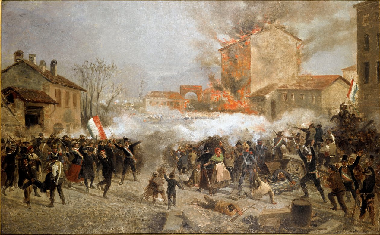 Revoluce 1848, Pět dní Milána: povstalci ovládli porta Tosa 22. března (malba od Italian School