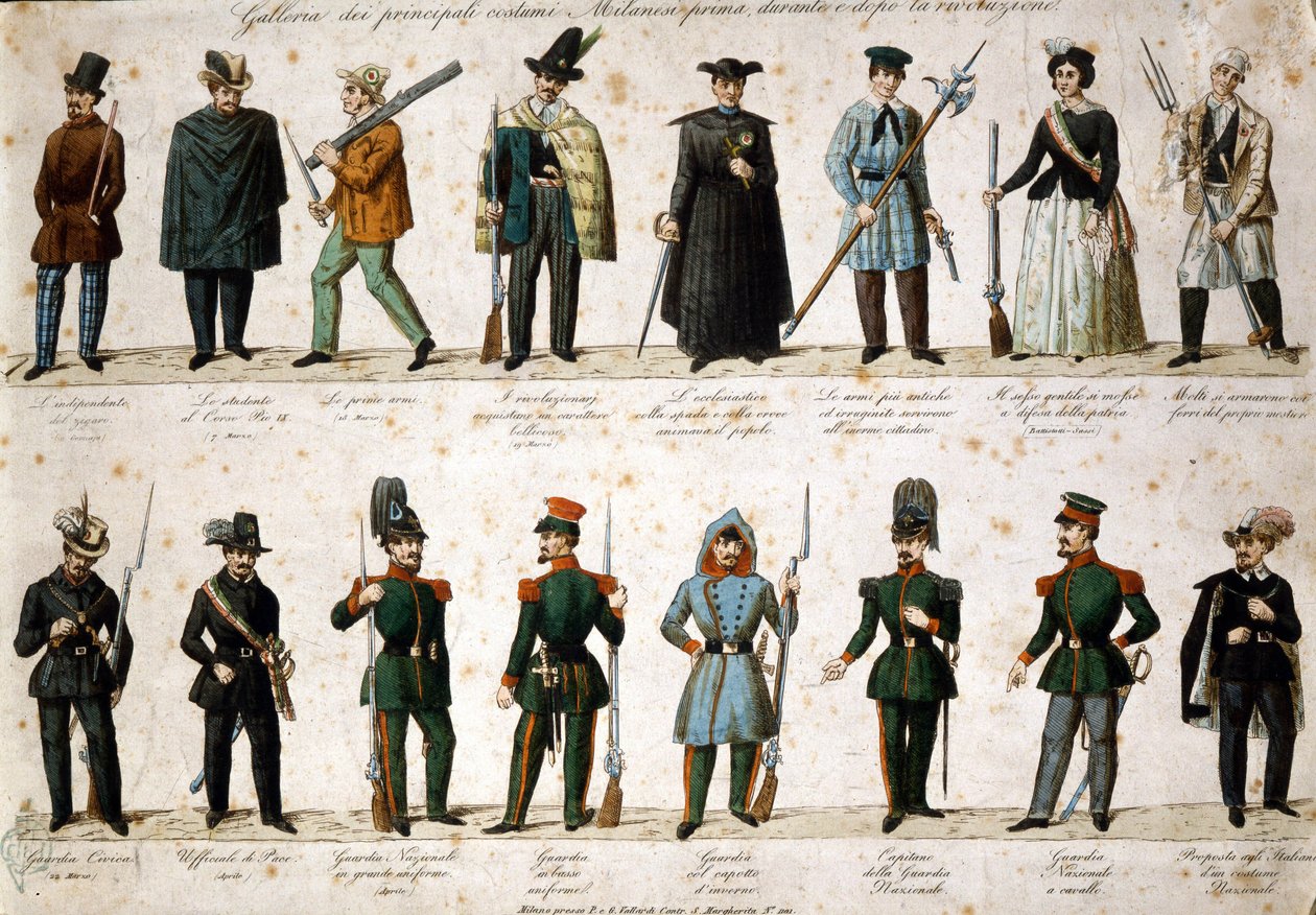 Risorgimento: The Five Days of Milan (Cinque giornate di Milano) (18-22 března 1848): toto je jedna z prvních epizod revolucí z roku 1848 (součást první italské války za nezávislost), která viděla vzestup Milánců. populace povstalců proti od Italian School