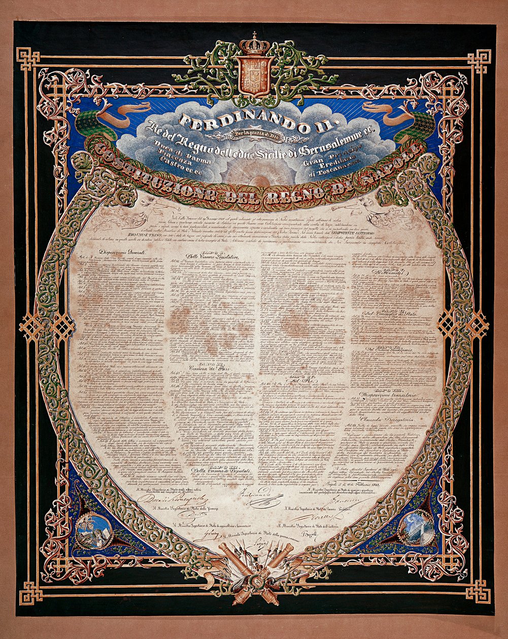 Risorgimento: ústava vyhlášená králem Ferdinandem II ze dvou Sicílie (1810-1859) v roce 1847. Neapol, Museo Nazionale di San Martino Itálie od Italian School