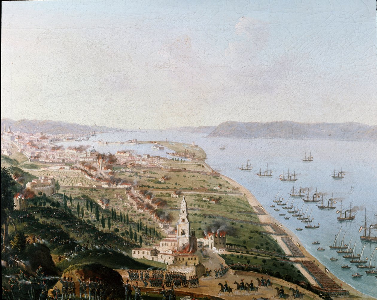 Risorgimento: burbonic armees Ferdinanda II. delle Due Sicilie (Ferdinand II. ze dvou Sicílie) v Messině (Sicílie) v srpnu 1848, aby po povstáních znovu získal Sicílii. Anonymní malování. Národní muzeum San Martino Neapol od Italian School