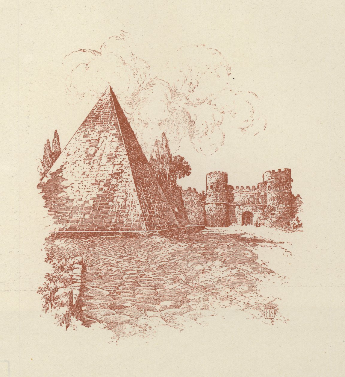 Řím, pyramida Caia Cestia (litografie) od Italian School