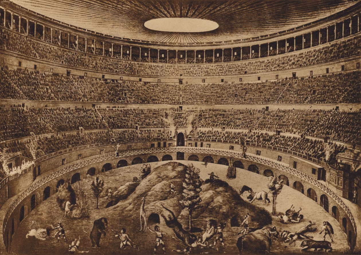 Řím / Rome: Interiér Kolosea, Hon na veletrhy, historická rekonstrukce (litografie) od Italian School