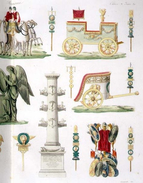 Římské vozy, trofeje a vojenské památky, detail desky 20, třída 5 z části I „Historie národů“, vyryl Marco Comirato (asi 1800-69) (akvatinta) (viz také 93290) od Italian School