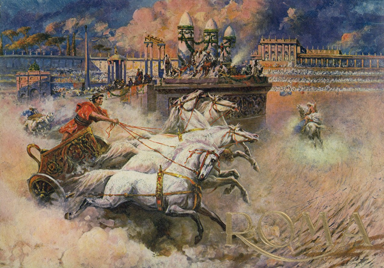 Římští vozatajové (barevná litografie) od Italian School